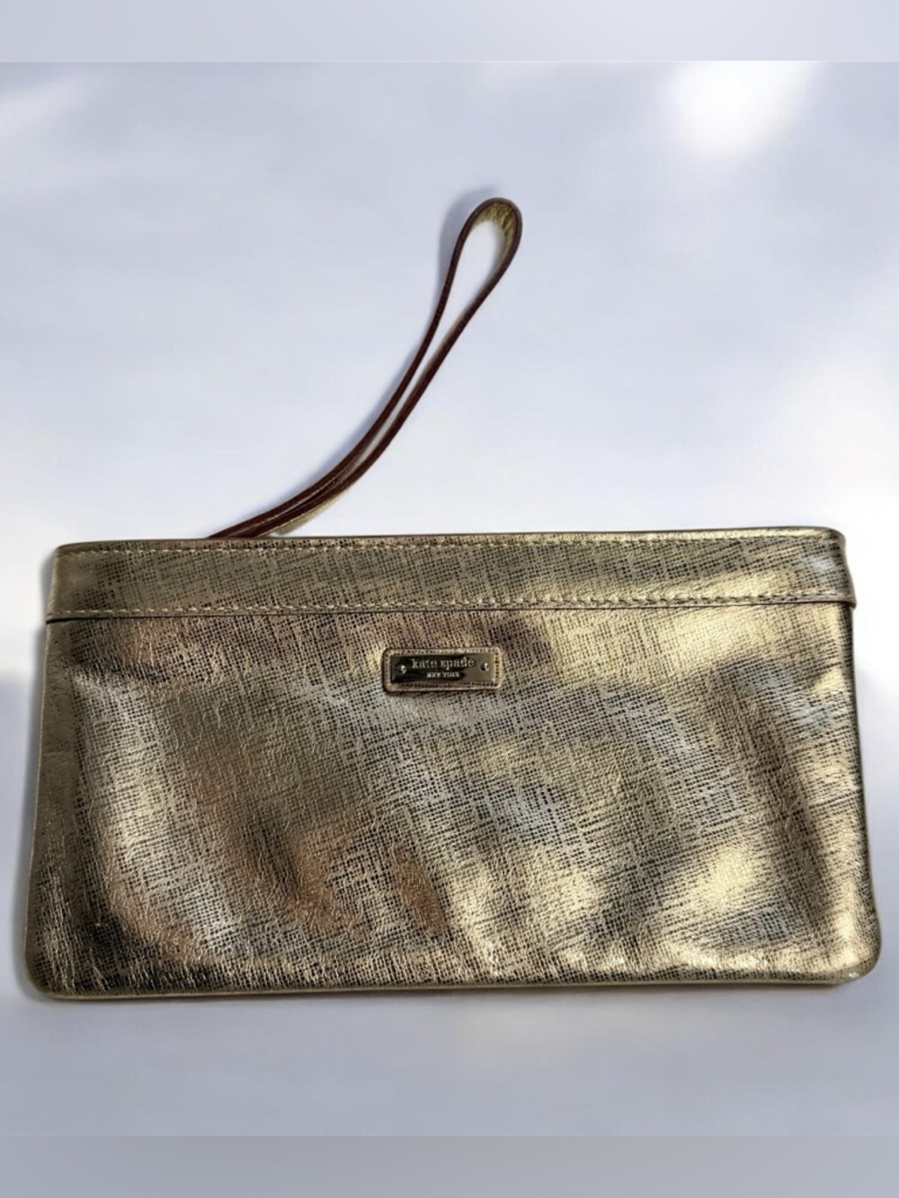 kate spade metallic gold wristlet pouch brand new